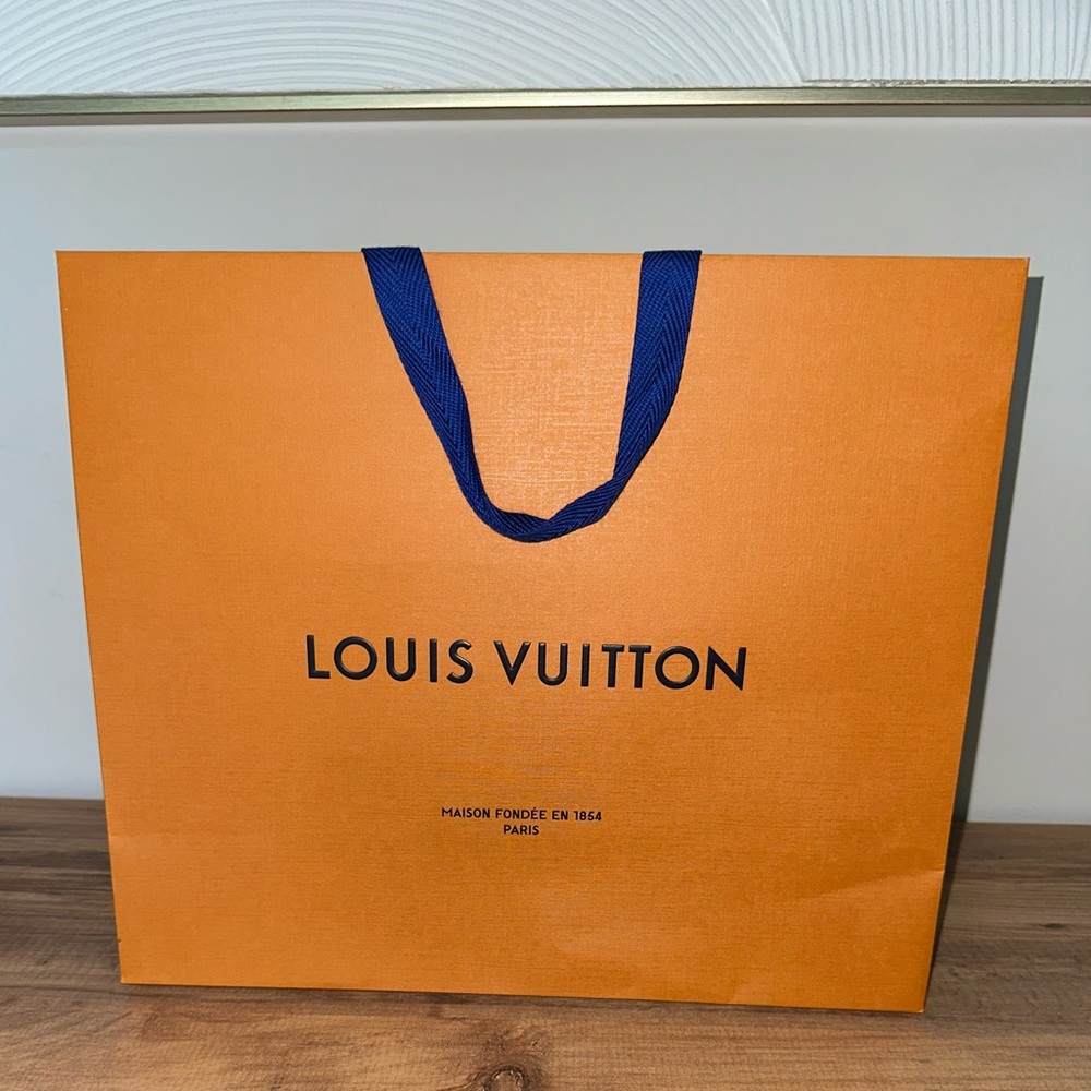 Louis Vuitton Bold Orange Shopping Bag with Blue Handles